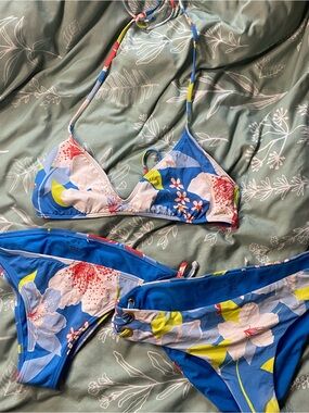 Roxy Blue Floral Triangle Bikini Set